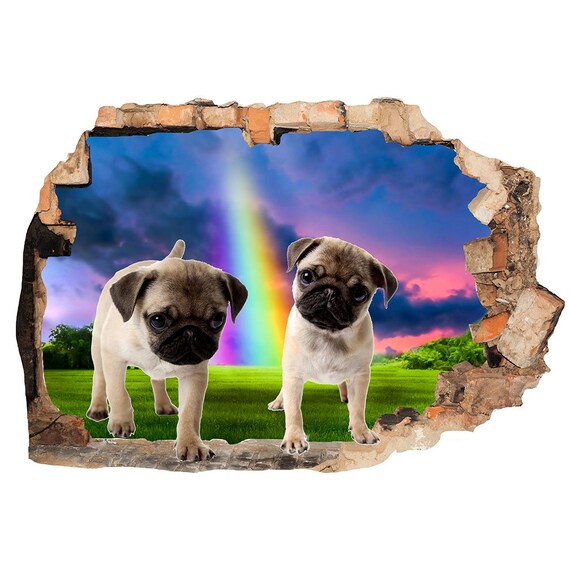 M031 Pug Puppies Rainbow Animal Wall Stickers Bedroom Girls Boys Kids Room