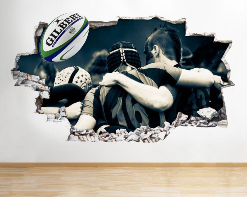 Q147 Rugby Team Sport Players Cool Smashed Wall Decal 3D Art Stickers Vinyl Room Large 92x52