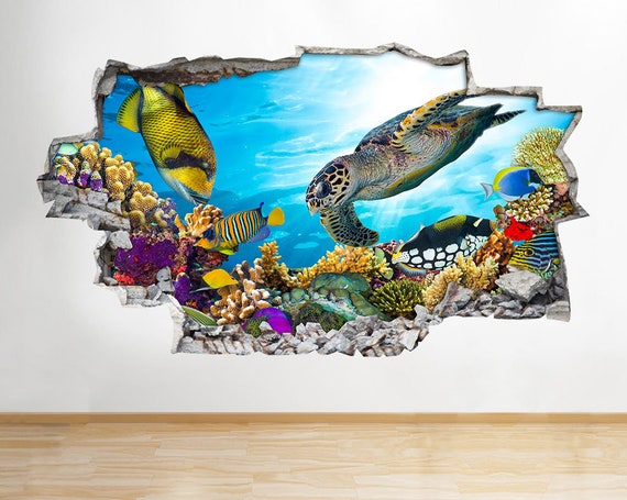 A216 Turtle Aquarium Fish Ocean Sea Coral Wall Decal Poster 3d Art Stickers Viny Kids Bedroom Baby Nursery Poster Livingroom Boy Girls Mural