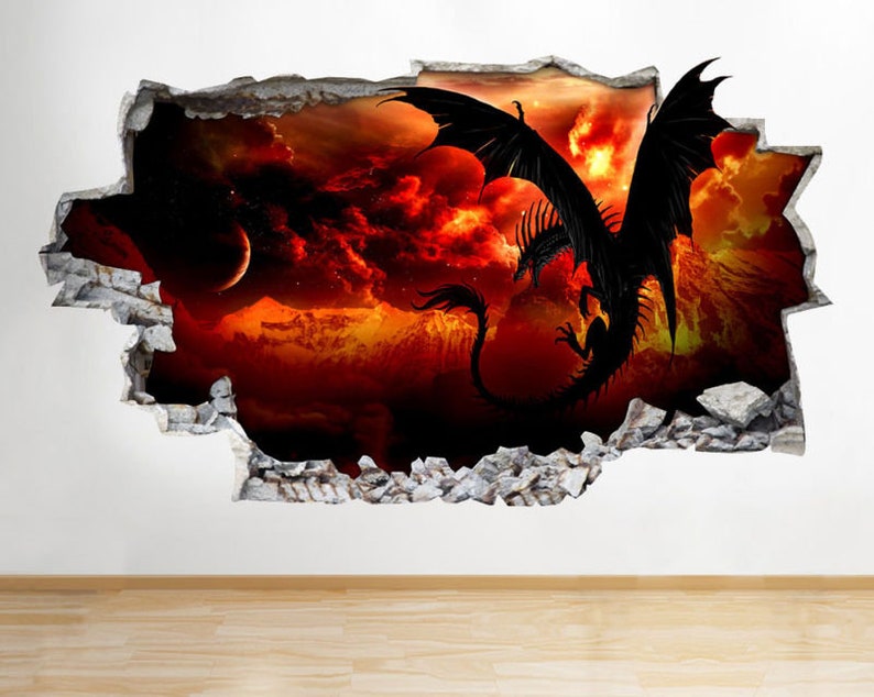 c149 dragon wings fire lava cool smashed wall decal 3d art | etsy