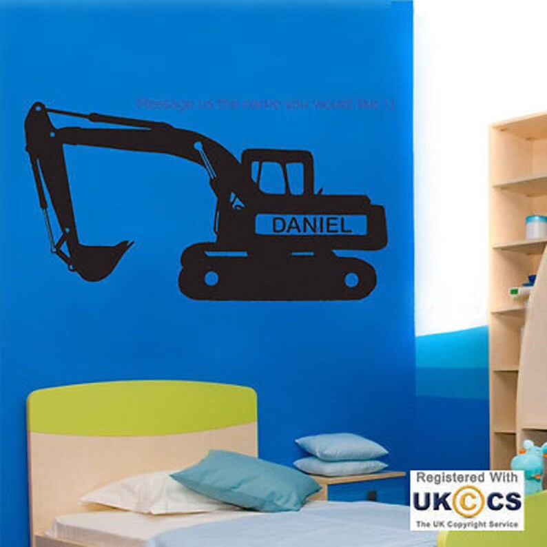XL,Black Digger Kids Boy Bedroom Nursery Wall Art Stickers Decals Vinyl Decor Room Home