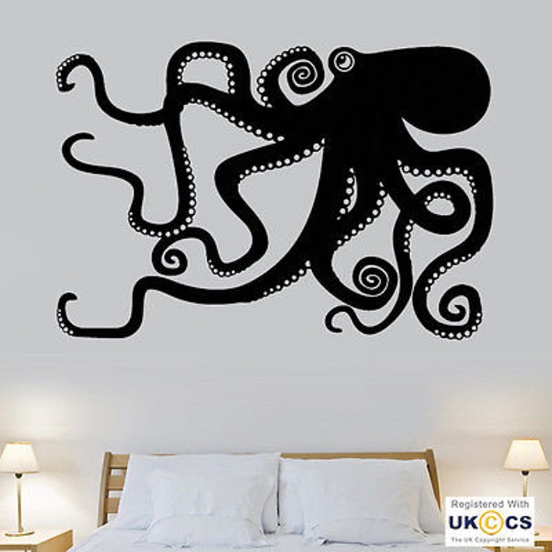 Octopus Ocean Sea Animals Quote Wall Art Stickers Decals Vinyl Decor Room Home Medium,Blue