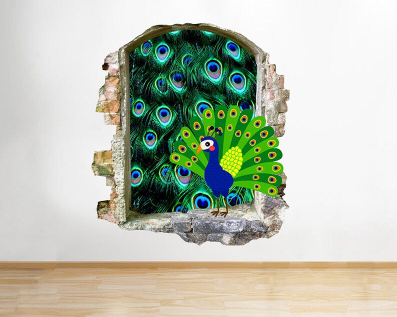 Q614 Peacock Feathers Bedroom Bird Window Wall Decal 3D Art Stickers Vinyl Room