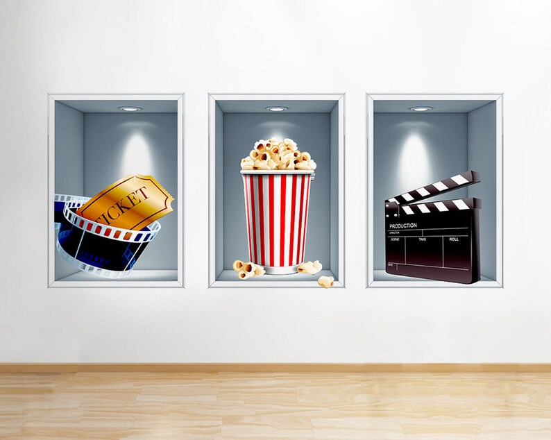 Q200w Cinema Film Popcorn Food Window Wall Decal 3d Art Stickers Vinyl Room Kids Bedroom Baby Nursery Poster Livingroom Boys Girls Mural