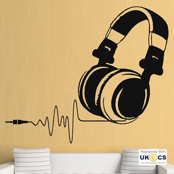Music Headphones Beat Heart Kids Bedroom Cool Wall Art Stickers Decal Vinyl Room Medium
