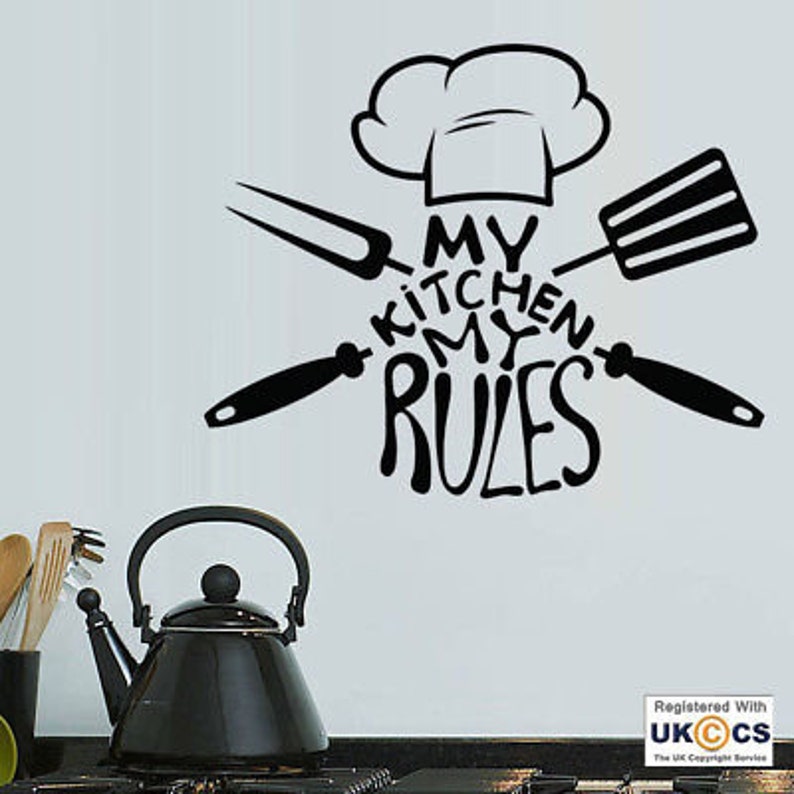 XL,Black Kitchen My Rules Cook Chef Hat Restaurant Wall Art Stickers Decal Vinyl Room