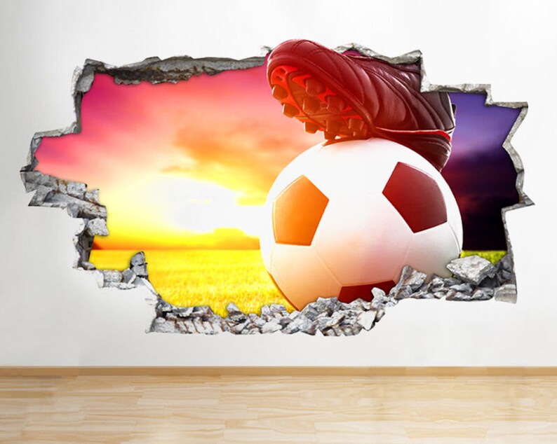 Q725 Football Sport Kids Bedroom Smashed Wall Decal 3D Art Stickers Vinyl Room