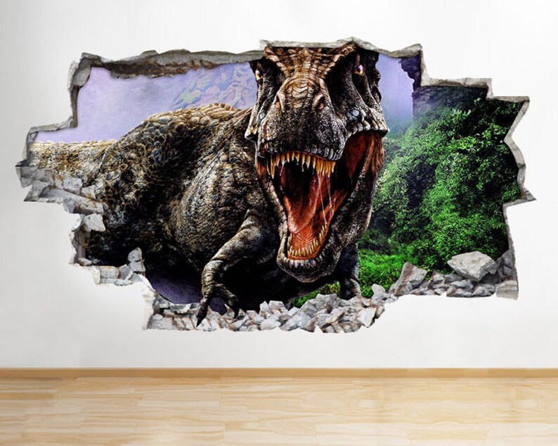 Large N039 T-Rex Dinosaur Jurassic Cool Smashed Wall Decal 3D Art Stickers Vinyl Room 92x52