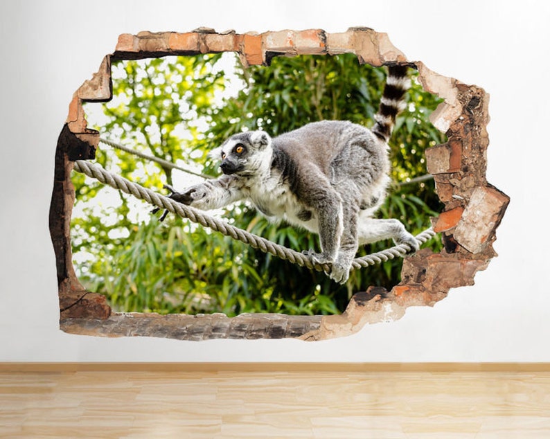 C238 Cute Baby Monkey Bedroom Cool Smashed Wall Decal 3D Art Stickers Vinyl Room