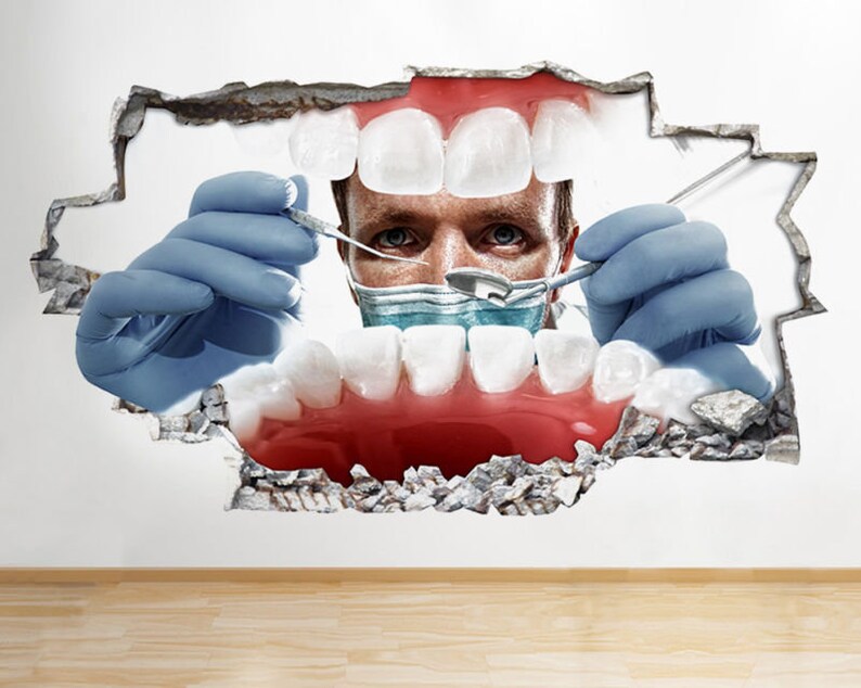 Q940 Dentist Mouth Teeth Job Work Smashed Wall Decal 3d Art Stickers Vinyl Room