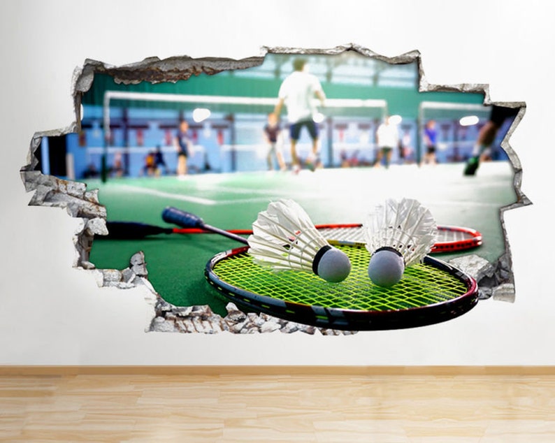 Q744 Badminton Sport Bedroom Hall Smashed Wall Decal 3D Art Stickers Vinyl Room