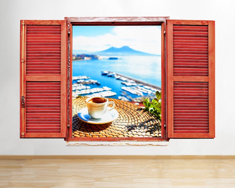 Q703 Coffee Scenic Sea Holiday Pier Window Wall Decal 3D Art Stickers Vinyl Room