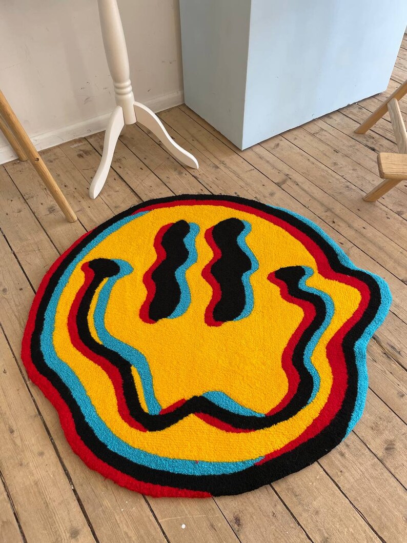 Trippy Smile Rug Smiley Face Rug Tufted Smile Rug Aestetic Etsy