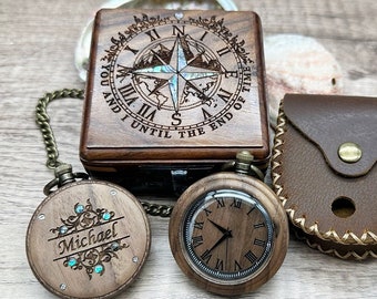 Engraved  Wood Pocket Watch and wooden Box – Personalized Graduation Gift, Birthday gift for Him