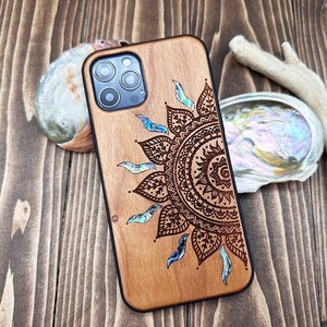 iPhone 15, 14, 13, Pro Max case, Samsung Galaxy S24, S23, S22 ultra Mandala design, personalized gift abalone shell inlay phone case