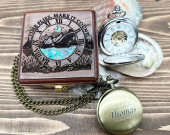 Engraved Pocket Watch in Exquisite Abalone Decorated Keepsake Box - Personalized Gift for Special Occasions