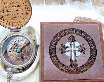 Personalized Baptism gift, Confirmation gifts for boys, Compass in Wooden Box for Baptism - First Holy Communion gift - Christening Boy Gift