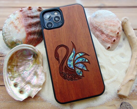 iPhone 13,12,11 Pro Max case, Samsung Galaxy S22 ultra, S21, S20 plus Swan design, personalized gift abalone shell inlay phone case