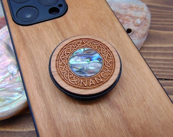Custom Phone grip - Engraved wood phone grips - Personalized birthday gift