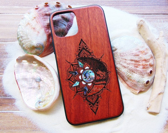 iPhone 14, 13, 12 Pro Max case, Samsung Galaxy S22 ultra, S21, plus Sun and Moon design, personalized gift abalone shell inlay phone case