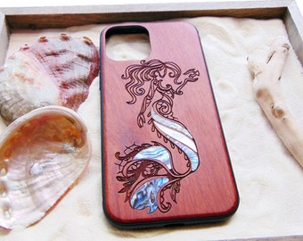 iPhone 15, 14, 13 Pro Max case, Samsung Galaxy S24, S23, S22 ultra, Mermaid design personalized gift abalone shell inlay phone case