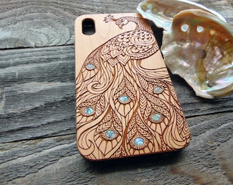 Peacock design wood phone case, personalized gift shell inlay iphone 11 12 13 pro max case, xr x xs, 7 8 plus samsung galaxy S20 plus note