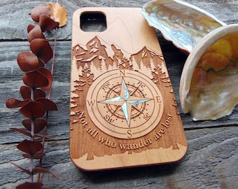 Real Wood Phone Case Boyfriend Gift. Compass Engraved Wood Iphone Case Compass Engraved Wood Phone Case