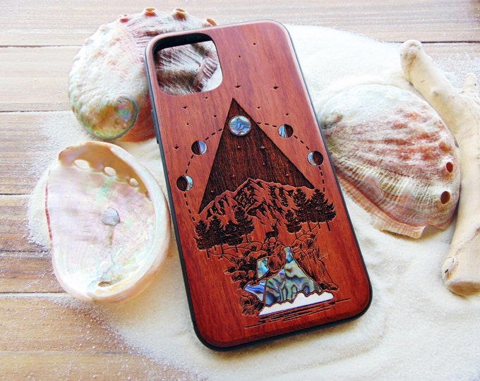 Featured listing image: iPhone 16, 15, 13, 14 pro max case, Samsung  galaxy S24, S23, S22 ultra, personalized gift phone case with abalone shell, moon phases design