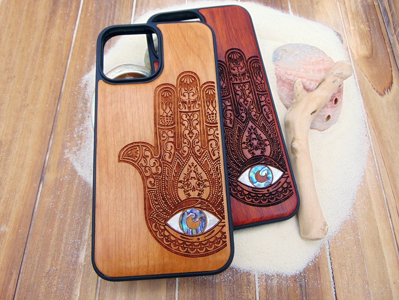 Hamsa design personalized gift iPhone 14, 13, 12, 11 Pro Max case, Samsung Galaxy S22 ultra, S21, pixel 6pro, abalone shell inlay phone case 