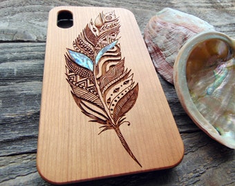iPhone 15, 12, 13, 14 PRO MAX, feather design wooden phone for Samsung S24,23 Galaxy S22 ultra phone case with abalone shell inlay