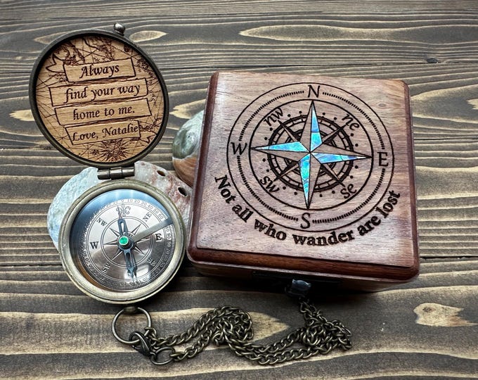 Featured listing image: Personalized Compass Anniversary, Birthday, Groomsmen Gift for Him Custom Engraved Christmas Gift For Dad  Boy Scout Cub Eagle Camping Gift