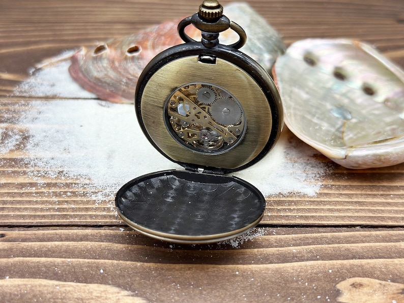 Engraved Pocket Watch in Exquisite Abalone Decorated Keepsake Box Personalized Gift for Special Occasions image 7