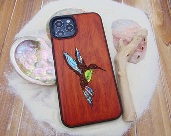 iPhone 15, 14, 13 Pro max case, hummingbird design phone case, Samsung Galaxy S22 ultra, S21, plus, custom abalone shell inlay phone case