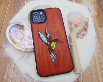 iPhone 15, 14, 13 Pro max case, hummingbird design phone case, Samsung Galaxy S22 ultra, S21, plus, custom abalone shell inlay phone case