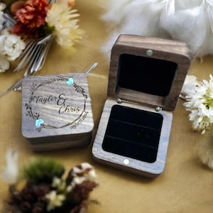 Personalized engagement ring box for wedding ceremony, custom engraved walnut ring bearer box Proposal, Wood ring box, Anniversary gift