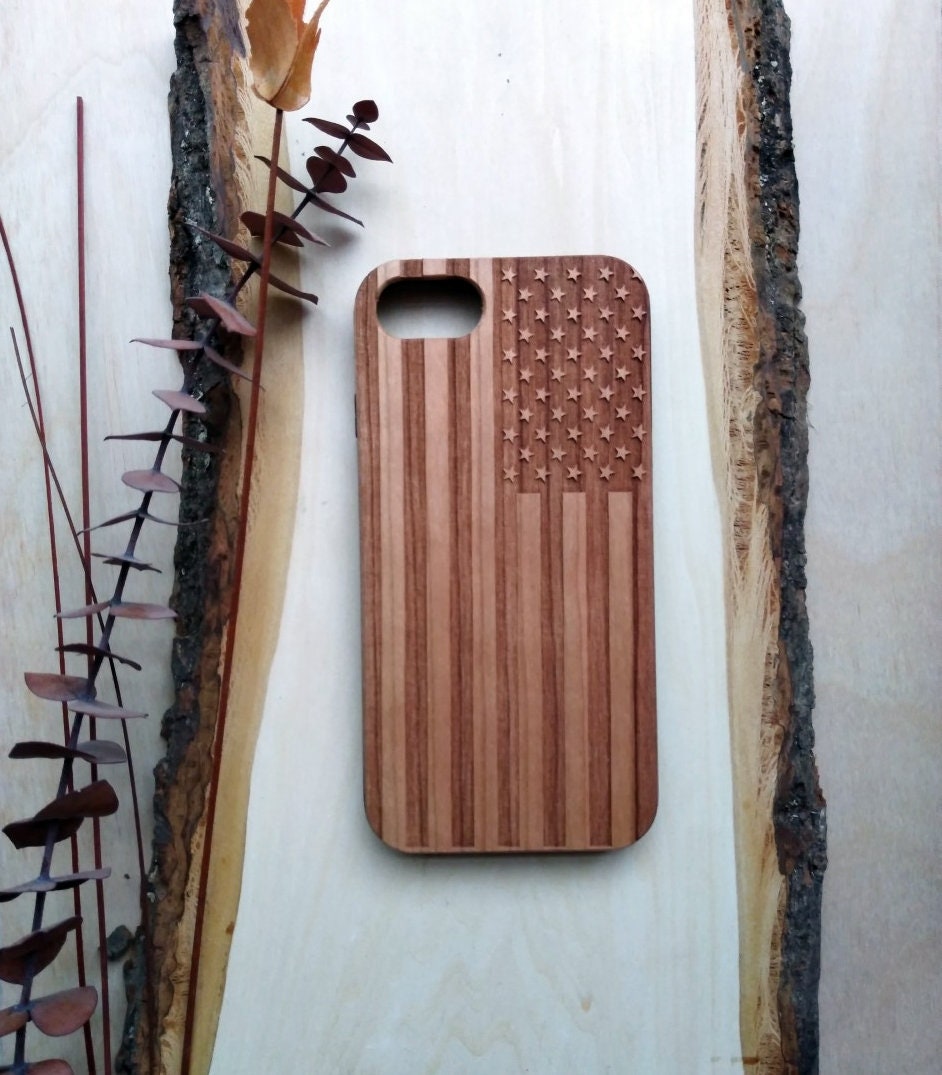 American flag engraved wooden phone case personalized gift Etsy