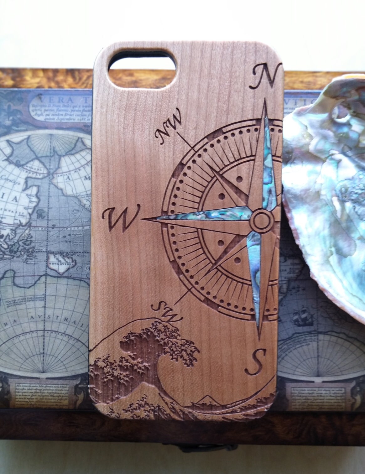 Real Wood Phone Case Boyfriend Gift. Compass Engraved Wood Iphone Case Compass Engraved Wood Phone Case