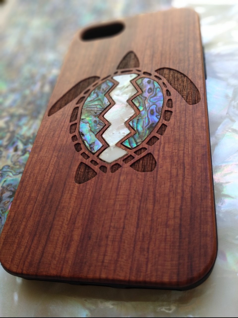 Turtle design wooden phone case