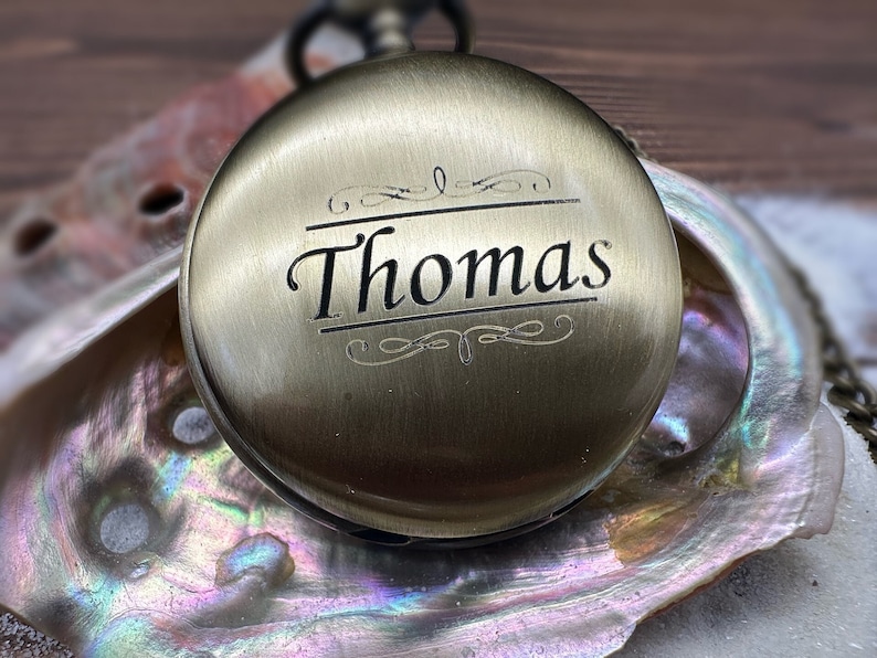 Engraved Pocket Watch in Exquisite Abalone Decorated Keepsake Box Personalized Gift for Special Occasions image 4