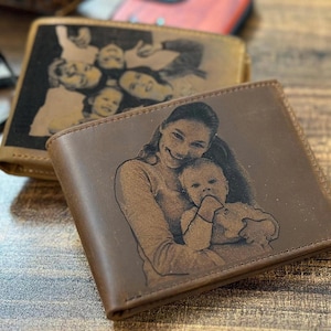 Cartera de hombre personalizada - Cartera de cuero genuino con foto grabada