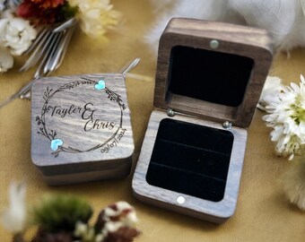 Custom engagement ring box for wedding ceremony, custom engraved walnut ring bearer box Proposal, Wood ring box, Anniversary gift