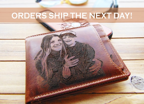 Personalized Christmas gift for him, leather mens wallet with removable cardholder, custom birthday gift, photo engraved RFID blocking