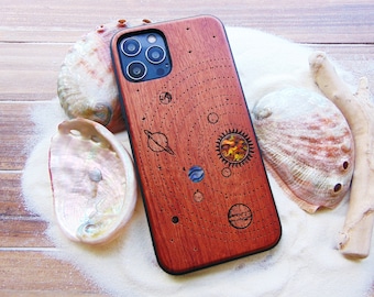 iphone 15, 14, 13 pro max case, Galaxy S24, 23, S22 ultra, solar system design with abalone shell, personalized gift phone case