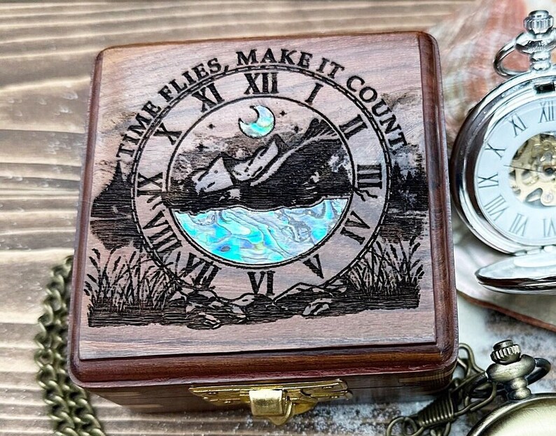 Engraved Pocket Watch in Exquisite Abalone Decorated Keepsake Box Personalized Gift for Special Occasions image 3
