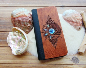 Wallet iphone case, iphone 13 pro max engraved wood case with abalone shell, personalized gift phone case, iphone 11, 12 pro max