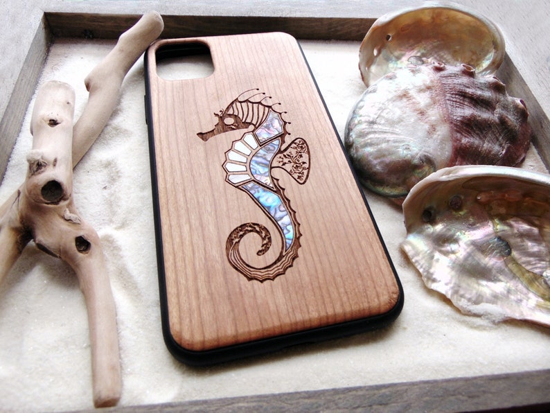 iPhone 13,12,11 Pro Max case, Samsung Galaxy S22 ultra, S21, S20 plus Seahorse design, personalized gift abalone shell inlay phone case 