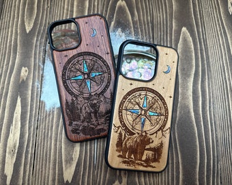 personalized iPhone 15, 14, 13 PRO Max, Samsung S23, S22 ultra, plus, Pixel 7, Nature and compass design phone case, birthday gift for men