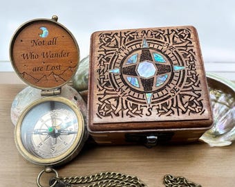 Personalized pocket compass - Sentimental gifts for boyfriend, best friend - Birthday, Anniversary gift - compass in wooden keepsake box