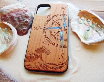iPhone 15, 14, 13, 12, Pro Max case, Samsung GalaxyS24, S23,  S22 ultra, Compass design, personalized gift abalone shell inlay phone case