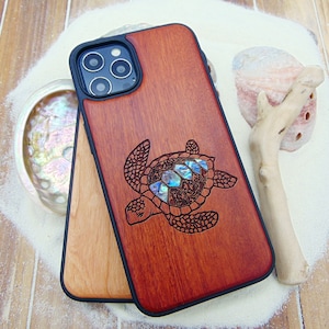 Funda con diseño de tortuga para iPhone 16, 15, 14, 13, 12 Pro Max, funda personalizada con incrustaciones de concha de abulón para Samsung Galaxy S24, S23, S22 ultra